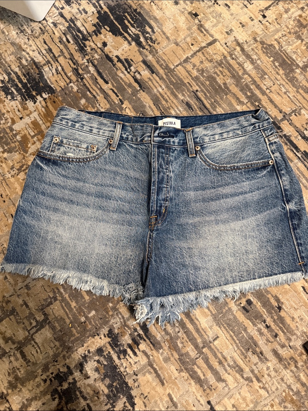 pistola Blue Distressed Denim Jean Shorts